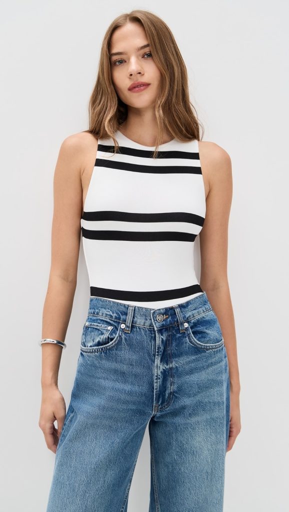 Striped Tank Bodysuit + Jeans Outfit