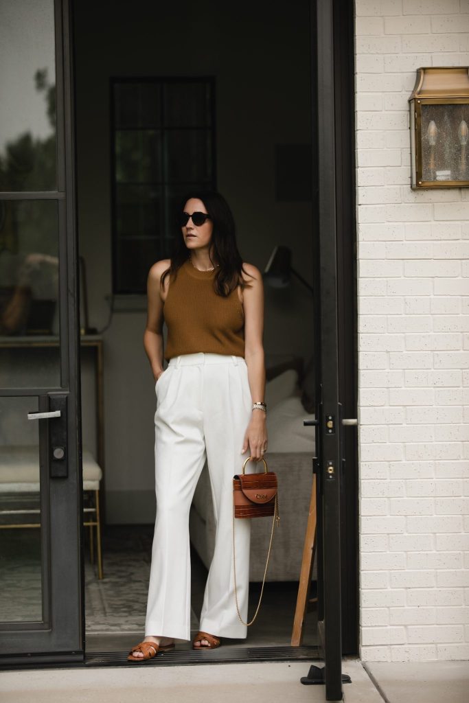 white pants with brown top