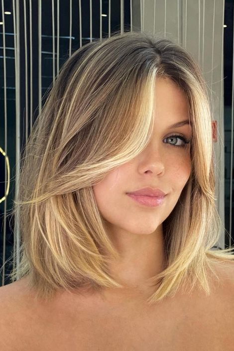 Shoulder Length With Curtain Bangs | Short Hairstyles for Women Over 40