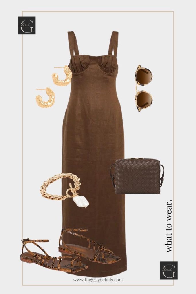 Brown Linen Maxi Dress Outfit Idea