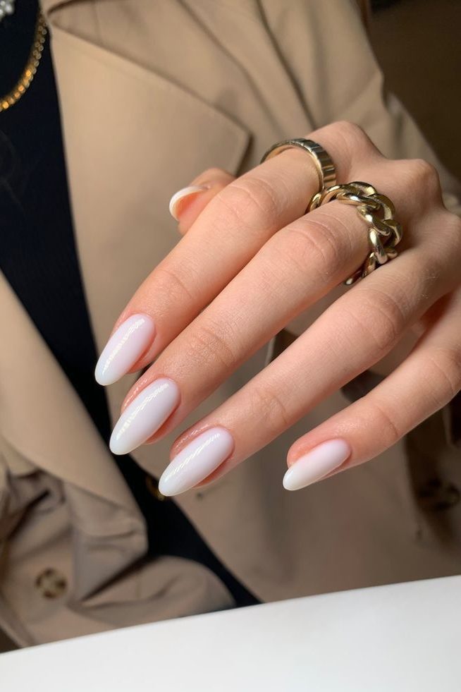 Milky White Neutral Fall Nails