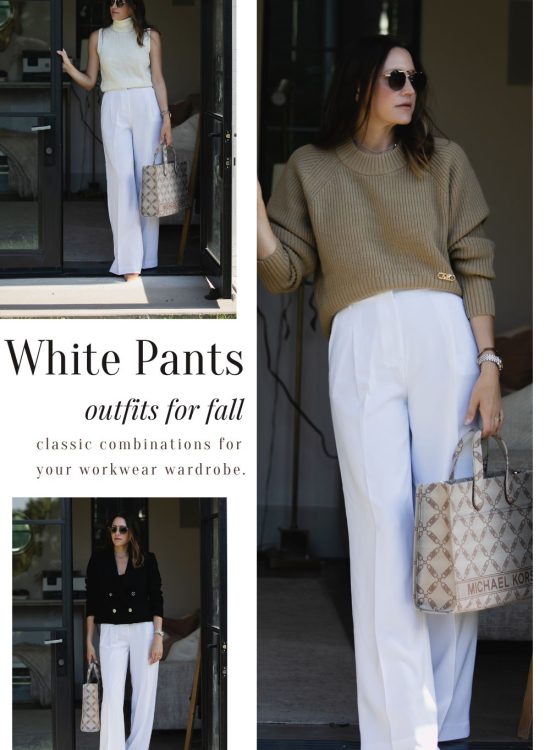 White Pant Workwear Outfits for Fall with Micheal Kors