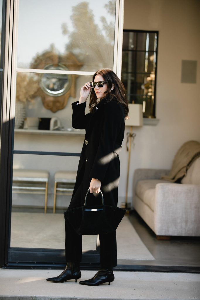 Black Coat + Jeans Outfits