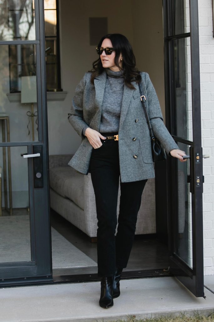 Grey Blazer + Black Jeans Outfits for fall