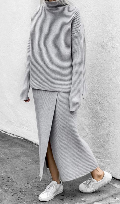 woman in all grey gray outfits
