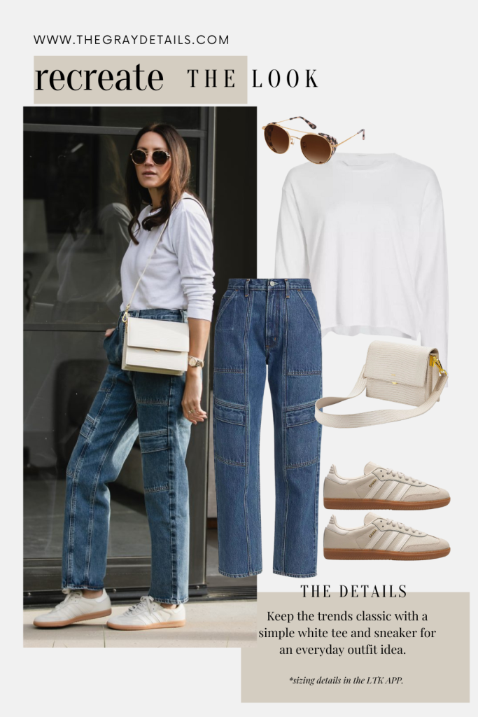 White Long sleeve Tee + Jeans Neutral Fall Outfits
