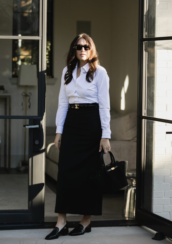 maxi skirt with white top