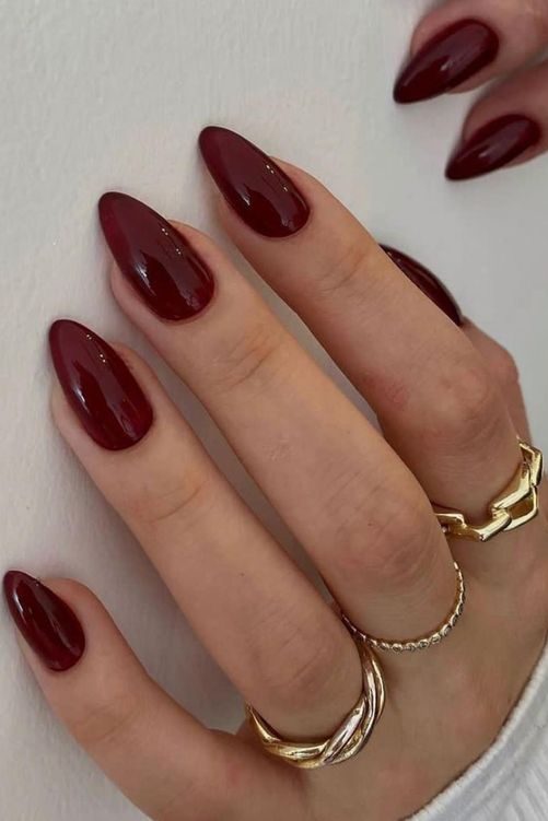 Almond Burgundy Nails