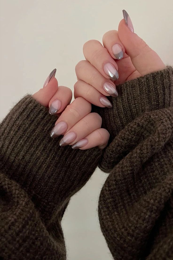 French Tip Brown Chrome Nails