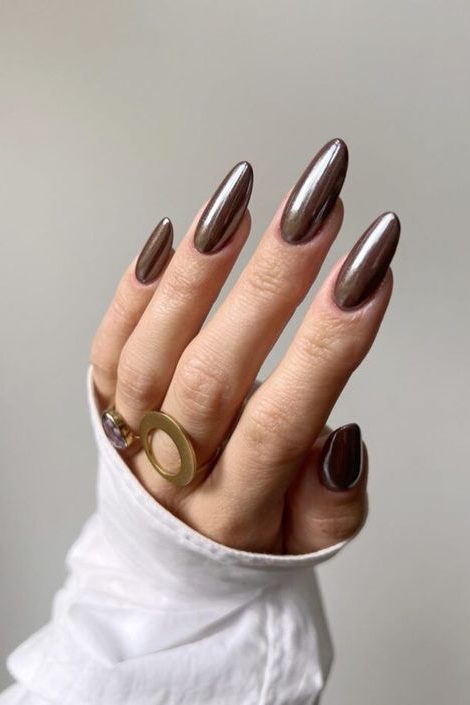 Dark Chocolate Chrome Brown Nails