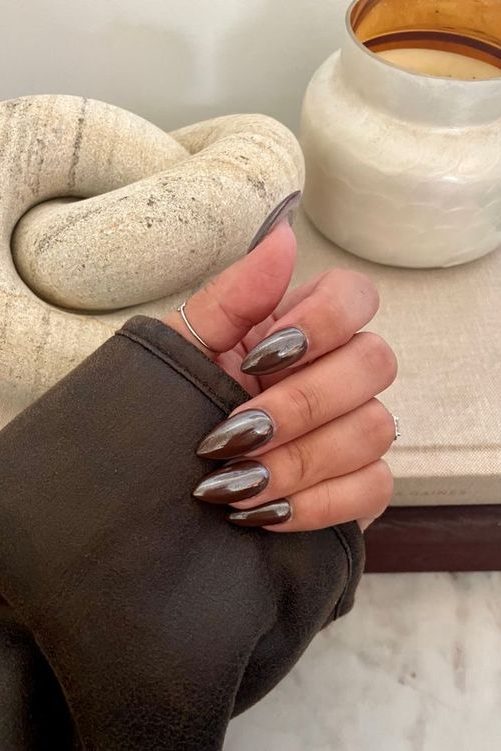 Dark Chocolate Chrome Brown Nails