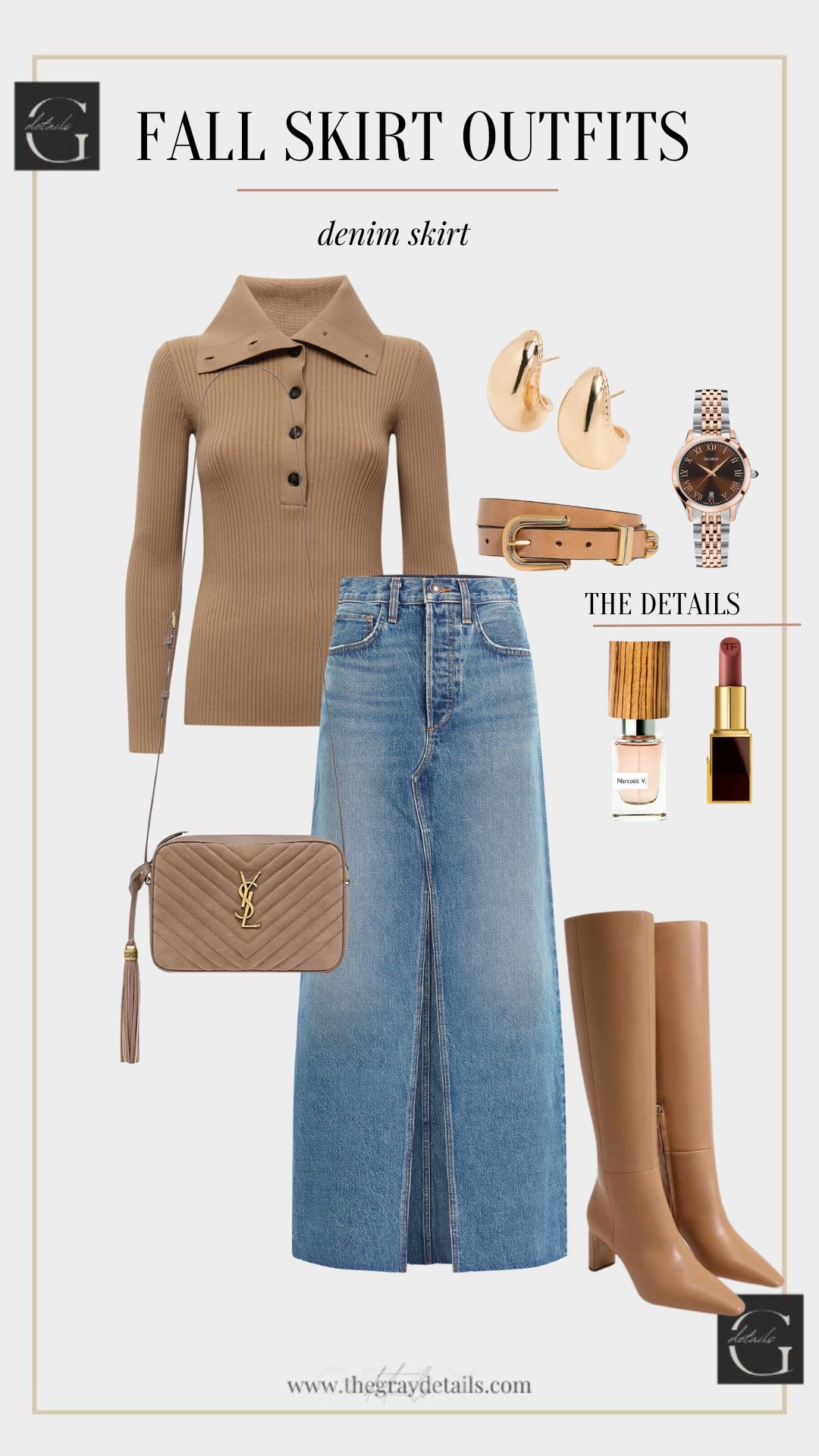 Long Denim Skirt Outfit Ideas - the gray details