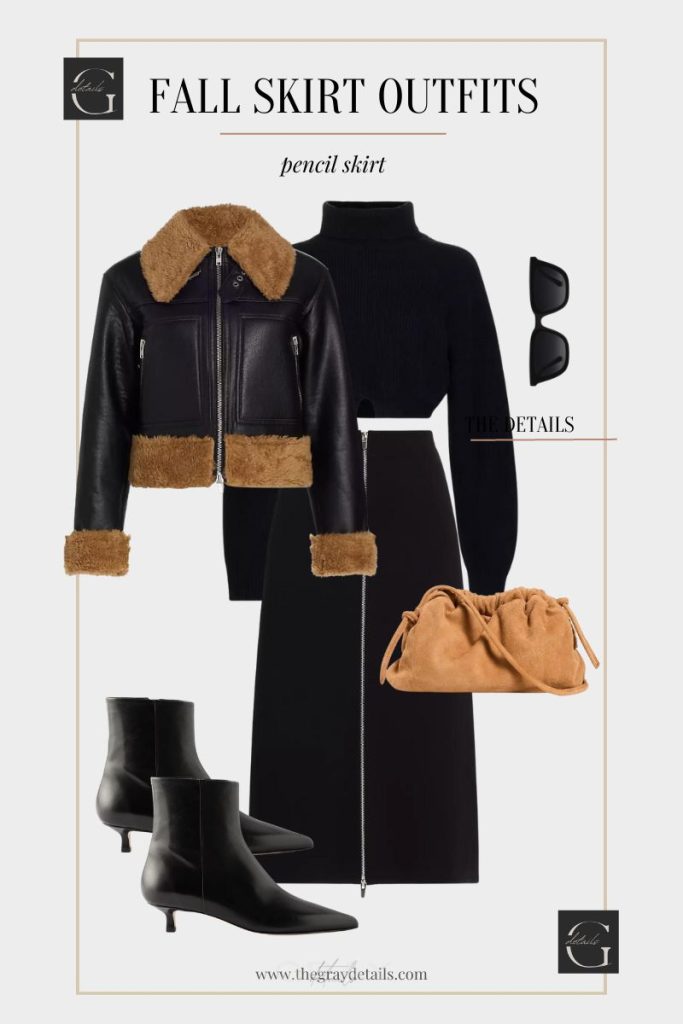 Fall Black Pencil Skirt Outfit Idea