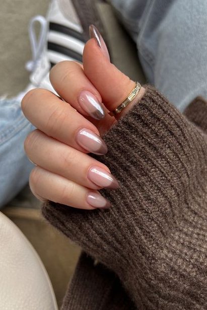 French Tip Brown Chrome Nails