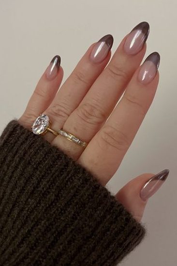 French Tip Brown Chrome Nails
