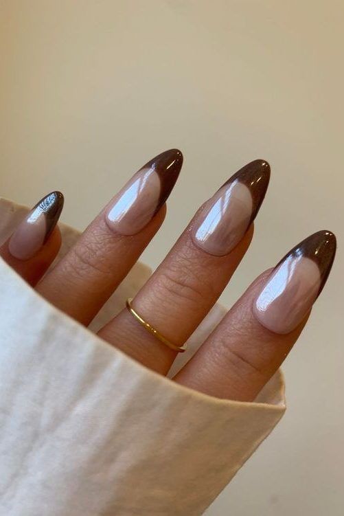 French Tip Brown Chrome Nails