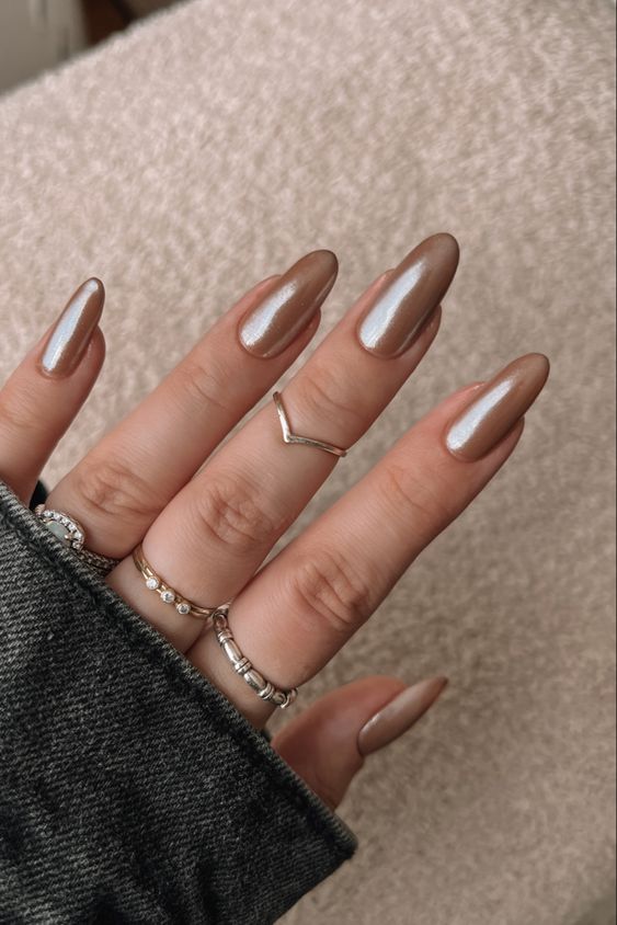 Milk Chocolate Chrome Brown Nails