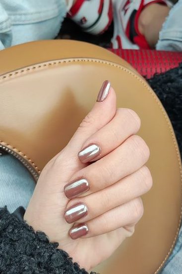 Milk Chocolate chrome manicure