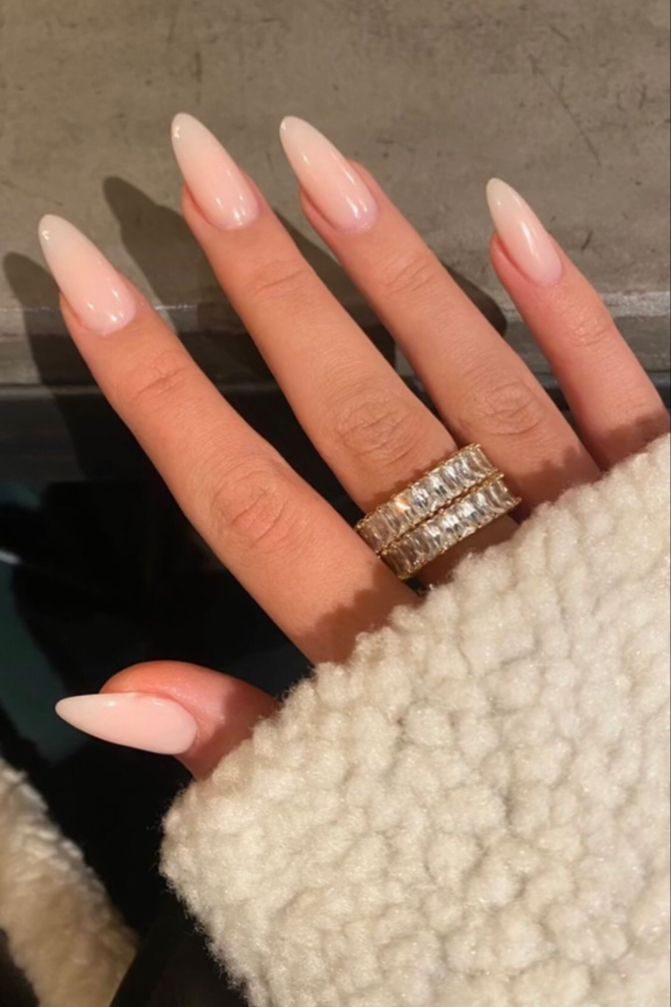 milky nude long nails