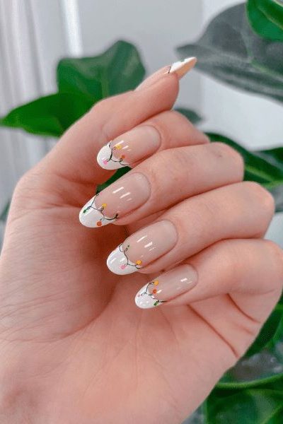 White French Tip Nails With Christmas Designs