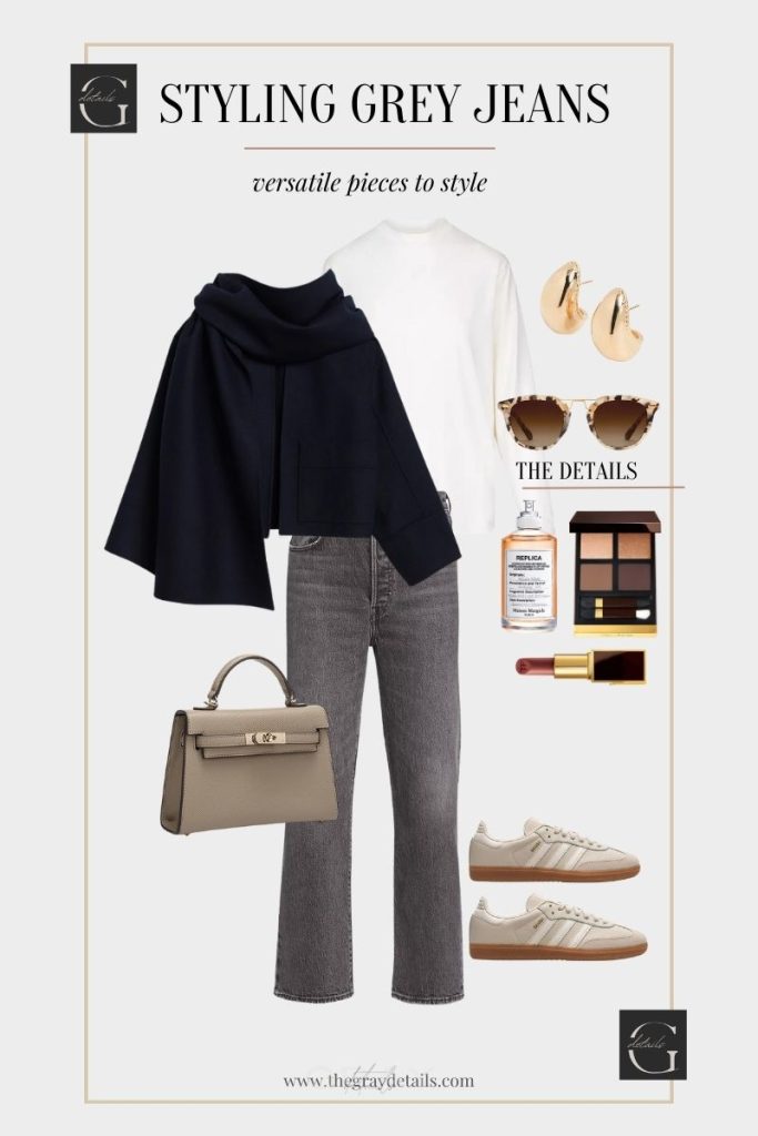 Navy Jacket and Grey Jean Outfit Ideas for Fall