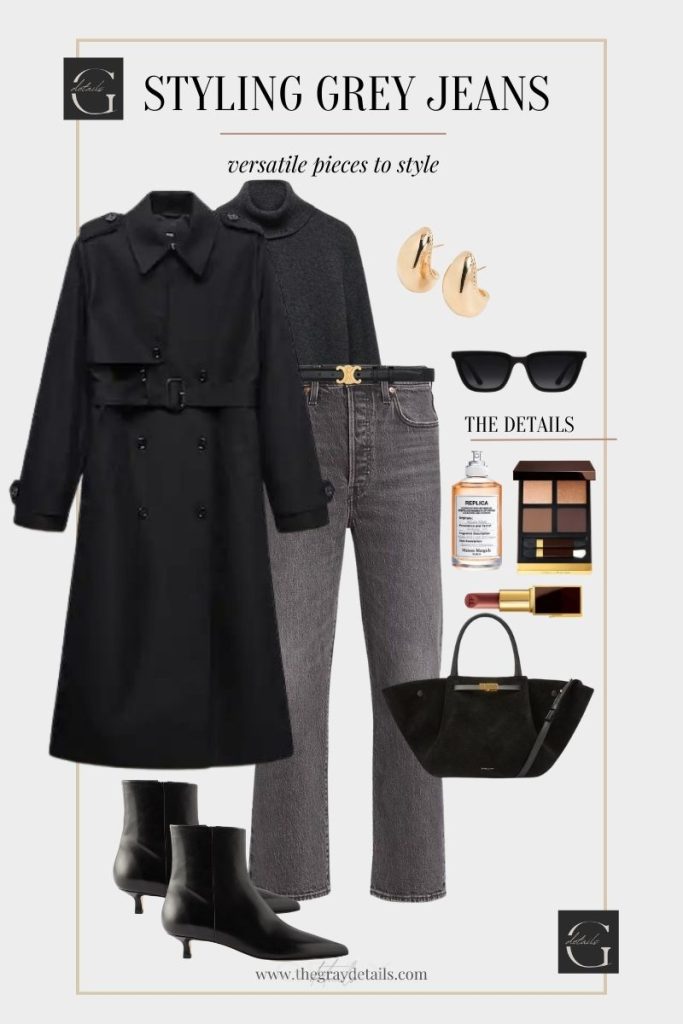 Black Trench Coat and jeans outfit