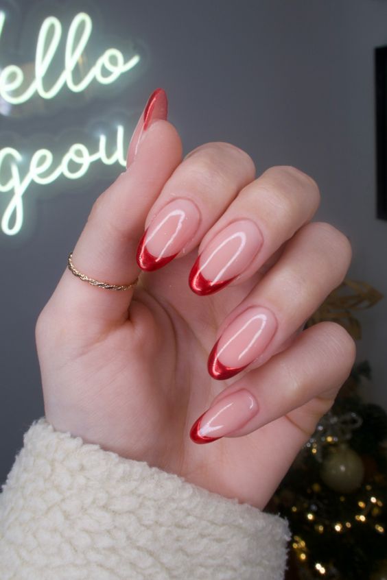 Red Chrome French Nails 2023