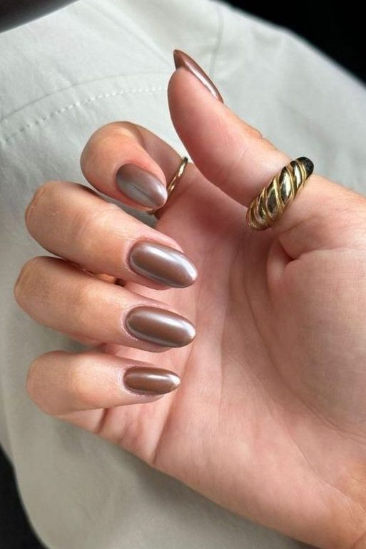 Brown Chrome Neutral Fall Nails