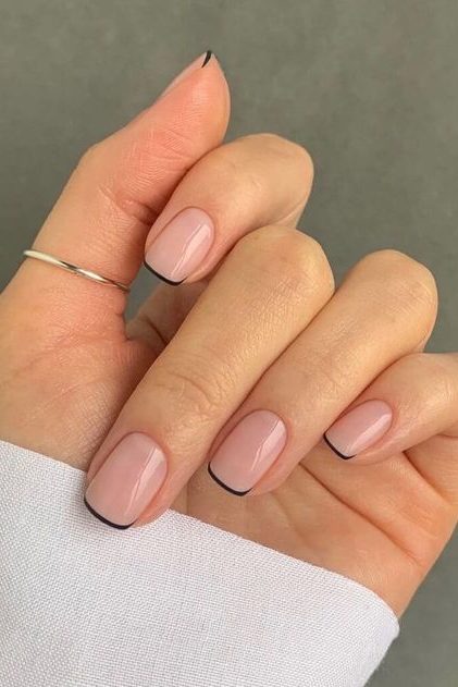 black micro french tip nails