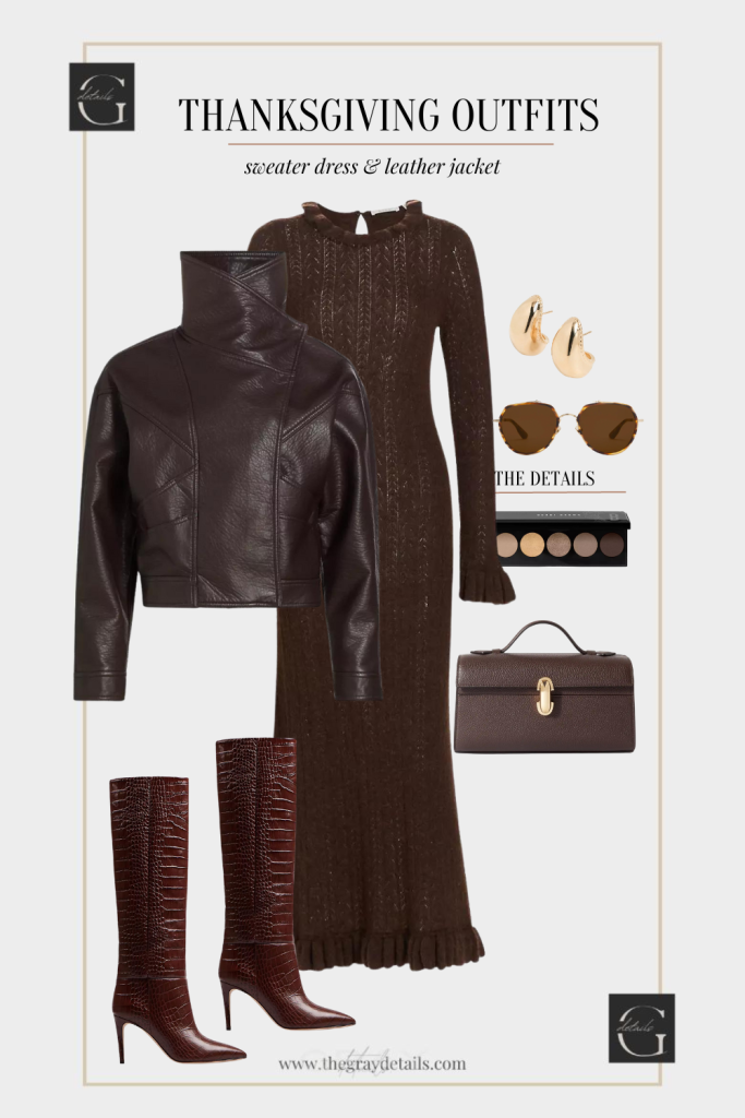 Sweater Dress + Leather Jacket Outfit 