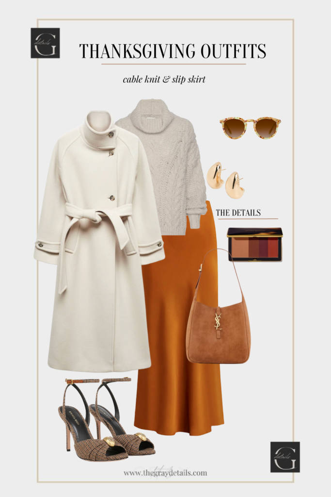 Cable Knit + Slip Skirt Outfit | Stylish Thanksgiving Outfit Ideas