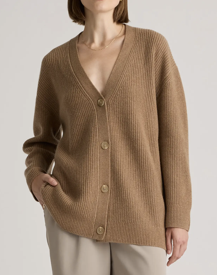 Quince Mongolian Cashmere Oversized Boyfriend Cardigan Sweater