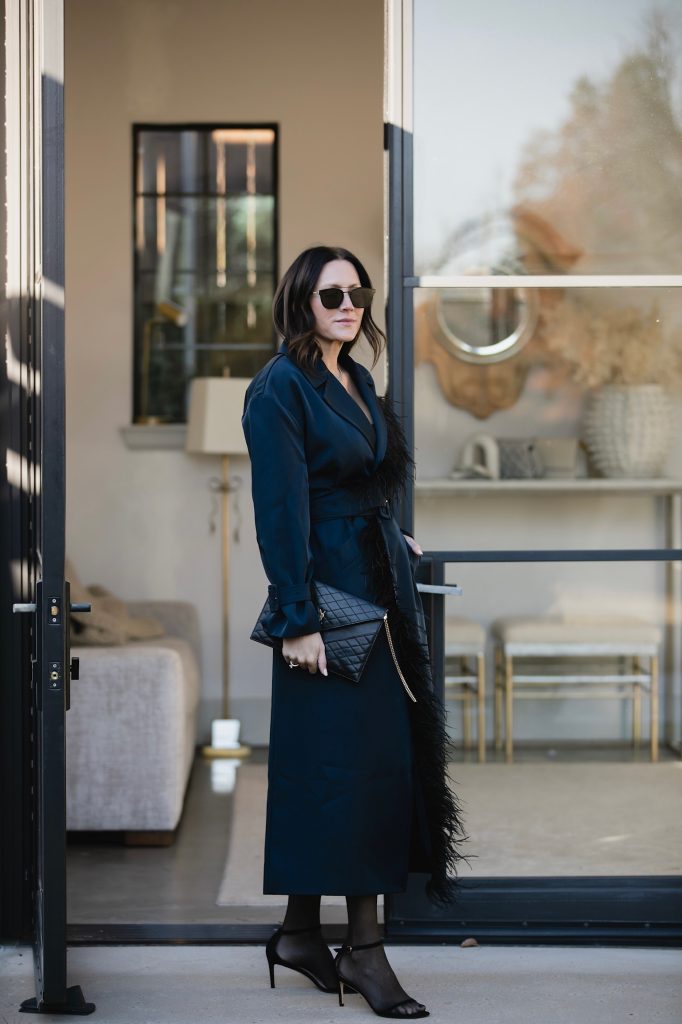 Navy Coat + Dress Outfit