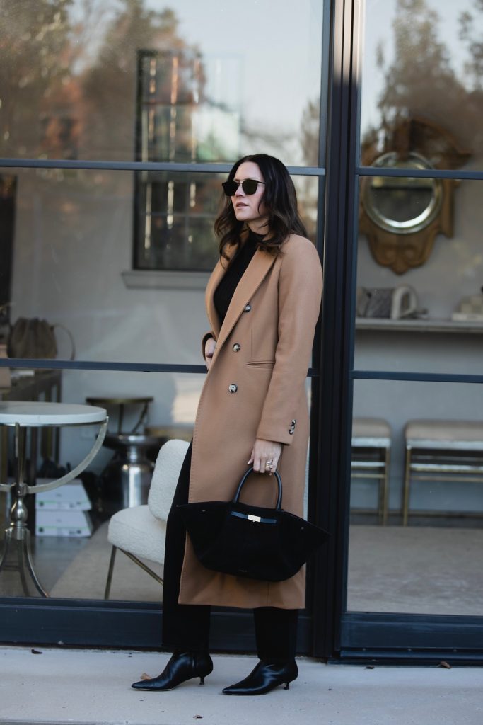 Tailored Camel Coat and Black Denim Outfit Idea