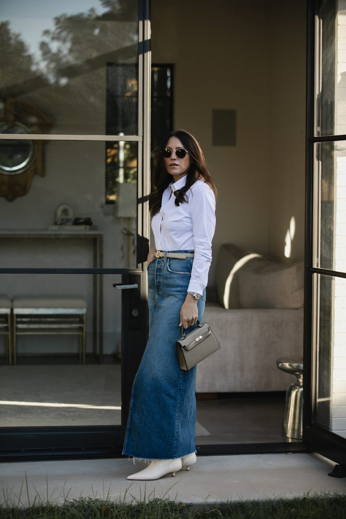 Button Down Shirt with maxi denim skirt
