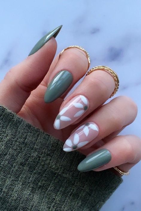 Floral Green Nails
