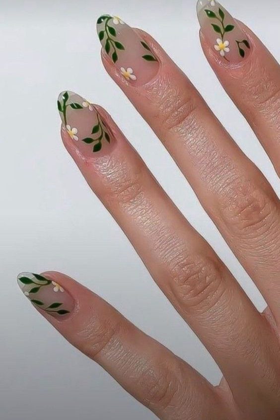 Floral Green Nail art design