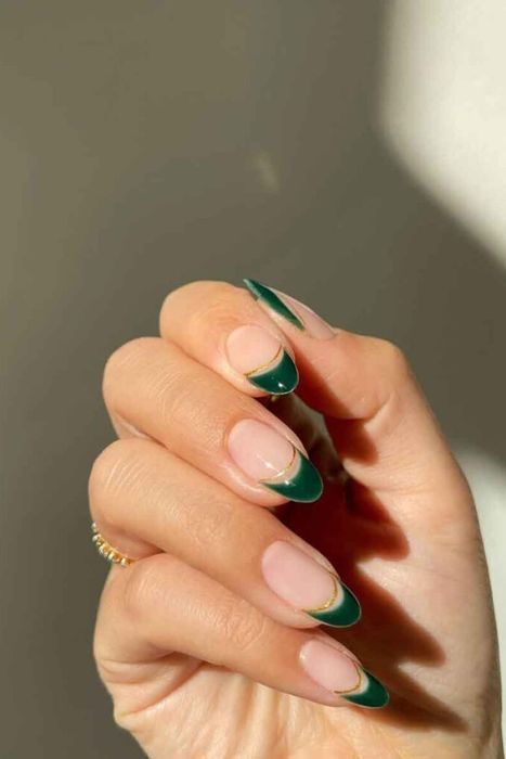 Emerald Green French tip Nails