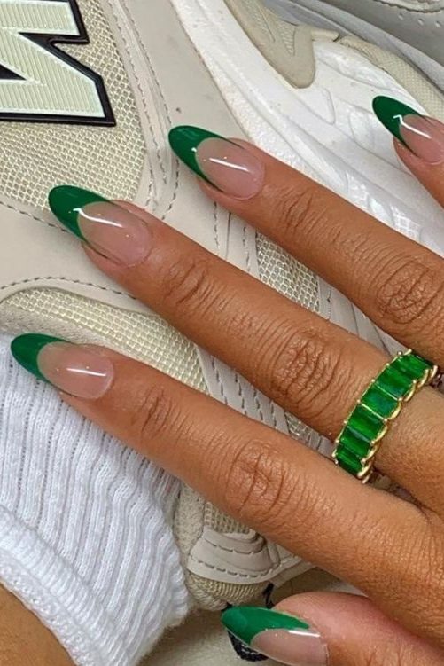Classic French Tip Green Nails