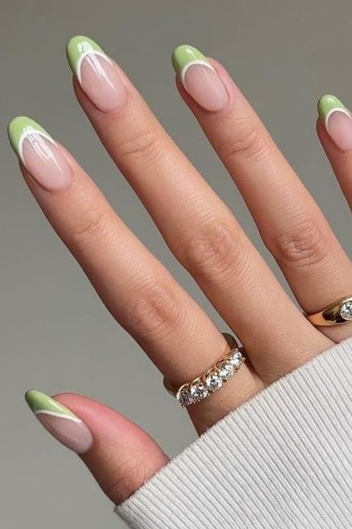 Classic French Tip Green Nails