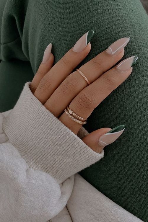 Minimal Line Design Green Nails