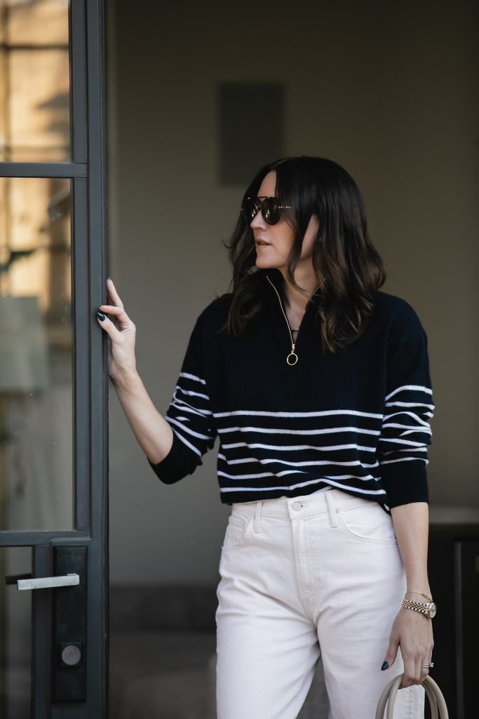 Navy and white jeans