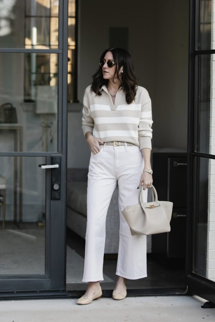 Tan Sweater and Cream Jean Outfit 