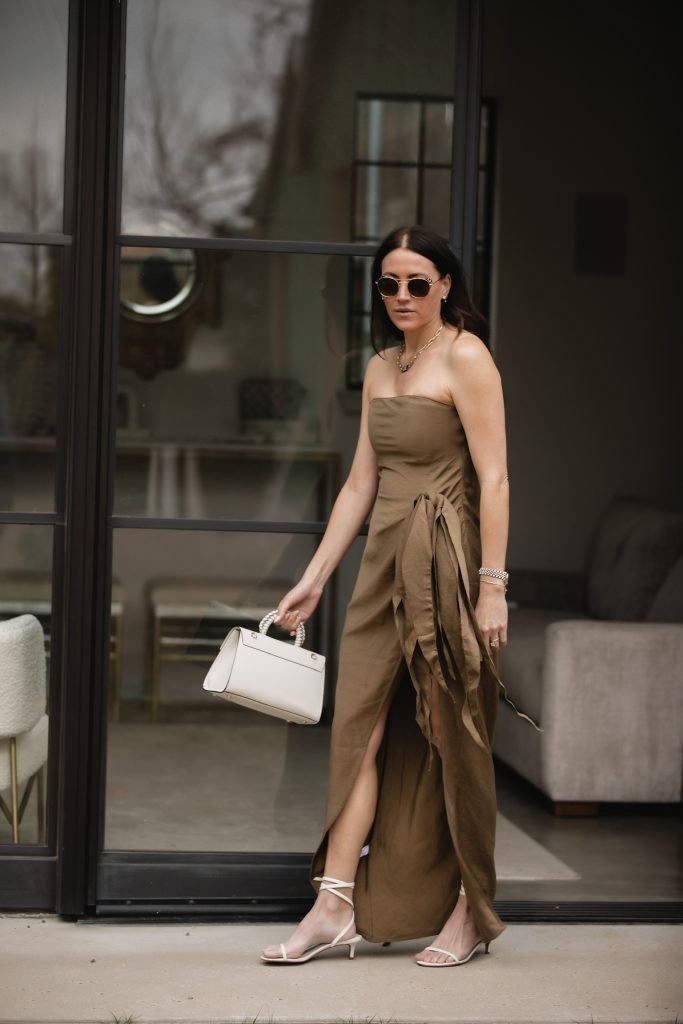 Strapless Midi Dress Outfit | What to Wear in the Bahamas