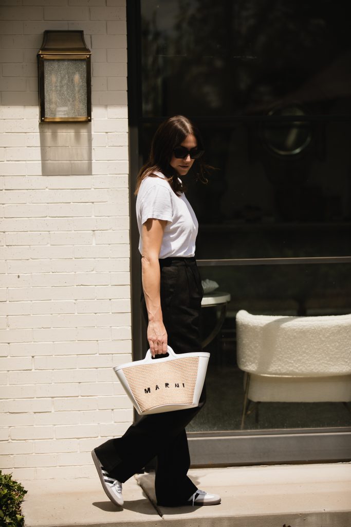 Black Trousers and Sneakers | mom outfits
