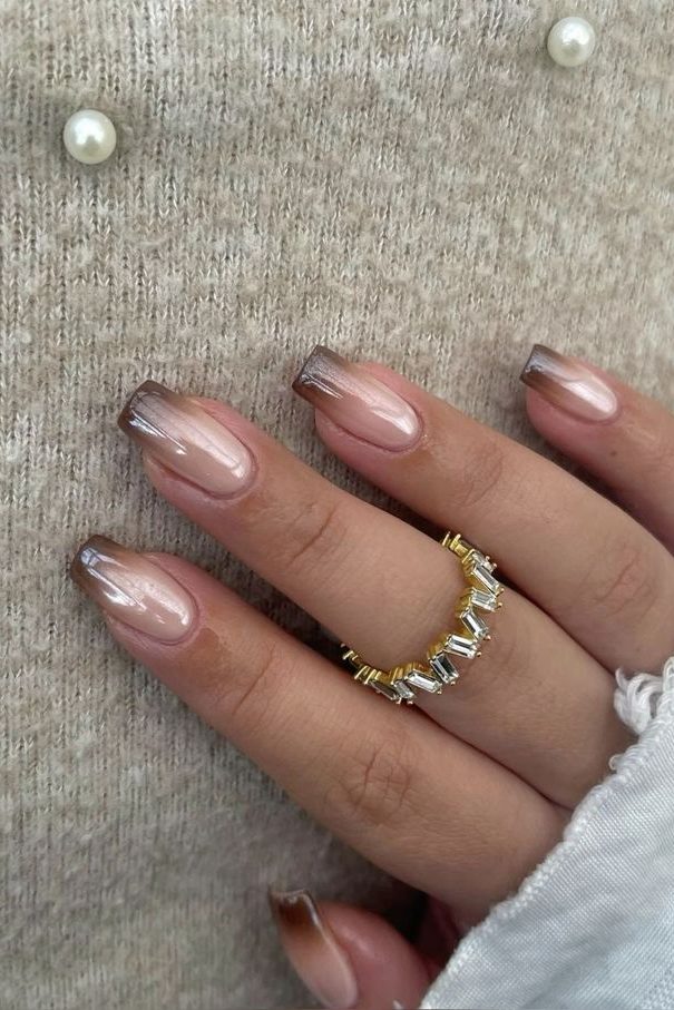 brown chrome gradient nails
