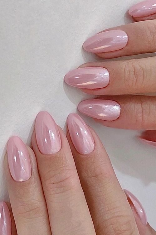 light pink chrome nails