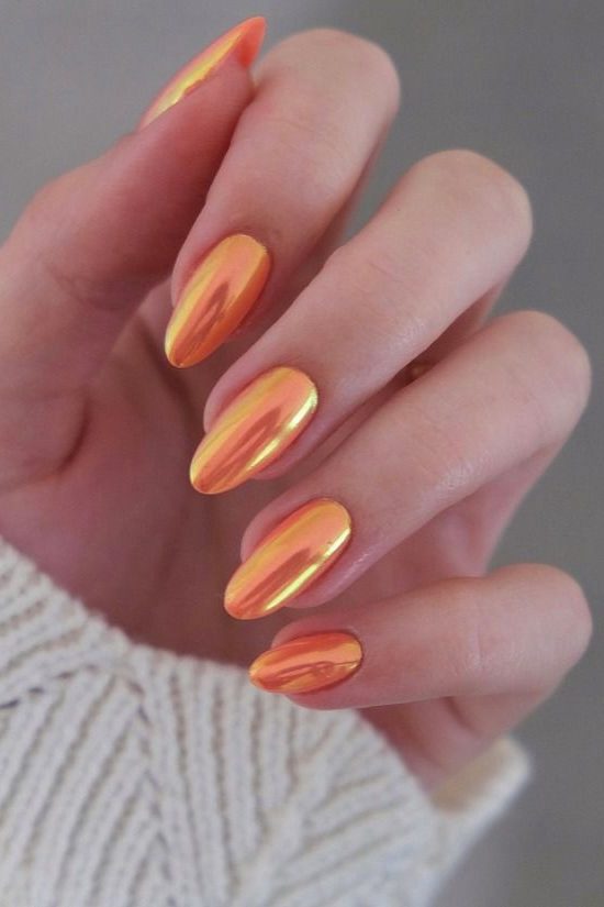 orange citrus chrome nails