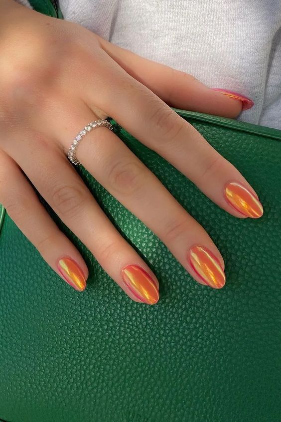orange citrus chrome nails