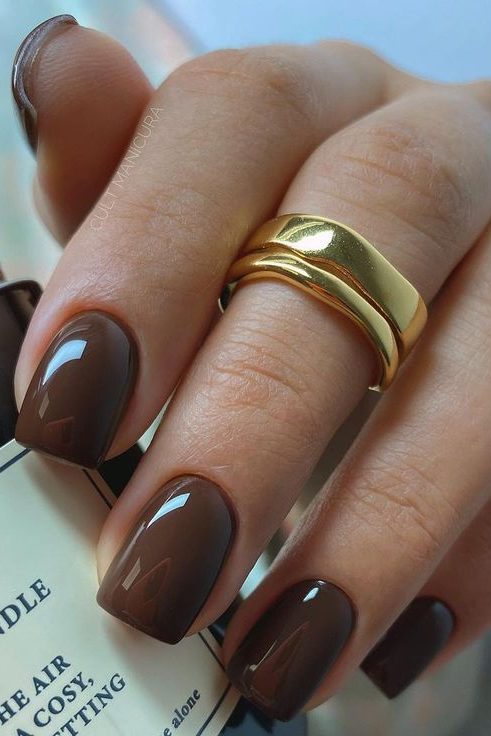 Chocolate Brown Fall Short Nails